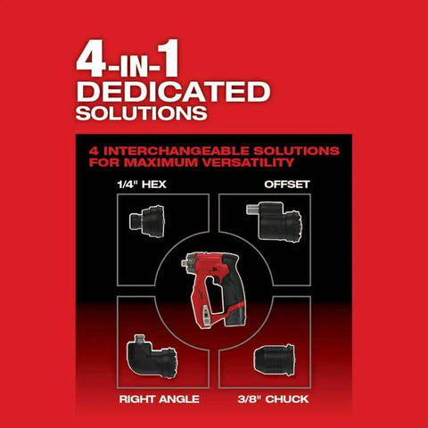 4 interchangeable heads displayed for Slick Brushless Drill Driver With Four Versatile Heads Compatible With Milwaukee M12 Tools.