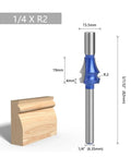 Premium Carbide Drawing Line Router Bit Featuring Solid 1/4 Inch Or 6mm Shank For Smooth Woodworking With Curved Profiles In R1.5 To R4 Sizes, with R2 profile shown.