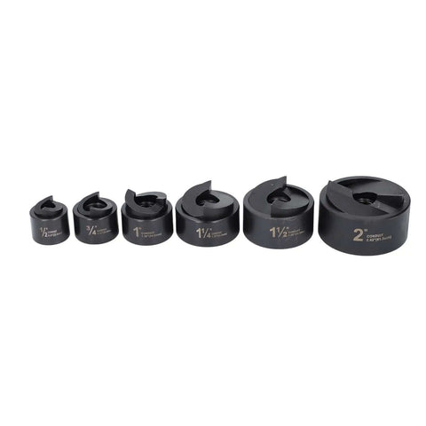 Set of six metal punches from Ratchet Knockout Hole Punch Driver Kit For Pros Multifunctional Manual Ratchet Hole Cutter Tool For Metal Sheets.