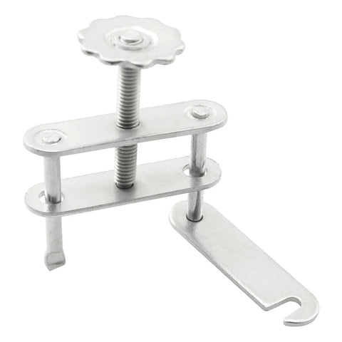 Stainless steel Five Pack Lab Flow Control Tube Clamps with adjustable rotating screws, side angle view, heavy duty for chemical testing.