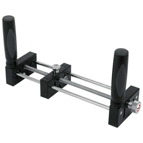 Small stock holder for router tables that secures tiny wood pieces and lets you feed wood safely keeping fingers clear, front view.