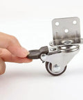 Close-up of 8 Pack 360 Degree Lockable Swivel Caster Wheels For Light Duty Furniture with chrome bracket and locking mechanism.