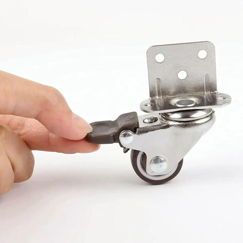 Close-up of 8 Pack 360 Degree Lockable Swivel Caster Wheels For Light Duty Furniture with chrome bracket and locking mechanism.