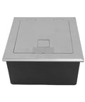Heavy Duty Pop Up Floor Power Outlet Featuring Double Three Prong Sockets And Brushed Silver Stainless Steel Housing