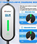 Level One And Two EV Charger 16 Amp 17 Ft Cable Portable Electric Vehicle Charging Station Sae J1772 Compatible with adjustable settings.