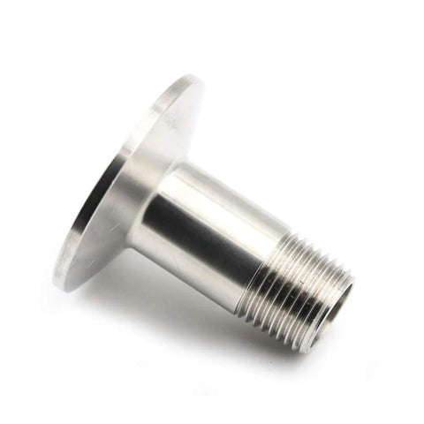 Side view of Beduan 1.5 in tri-clamp to 1/2 in NPT stainless steel sanitary fitting