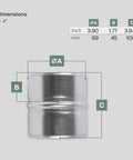 Built Tough Straight Up Four Inch Galvanized Steel Duct Connector showing dimensions and sizes for installation.