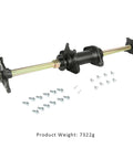 32 Inch Rear Axle Kit For DIY 110cc To 200cc ATVs Quads Go Karts Golf Carts And Drift Trikes With 530 Chain Sprocket 190mm Brake Disc Rotor And Seven Eighths Inch Throttle Control Lever Heavy Duty Live Axle. Image displays axle with hardware.