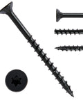 Top Shelf Exterior Deck Screws 4 Inch 10 X 4 Star Torx Drive With Black Anti Rust Coating 50 Piece Pack, close-up view showing screw details.