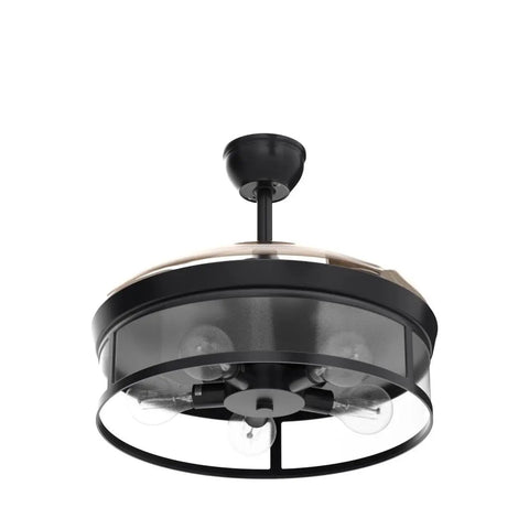 Industrial 42 Inch Ceiling Fan With Light And Retractable Blades, Vintage Acrylic Chandelier Style, E26 Base, Black Finish, Remote Control
