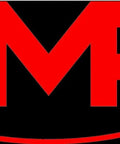 Bold red HMF logo with a stylized exclamation mark and laser symbol on a black background