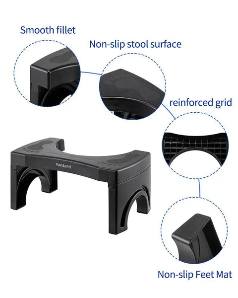 Folding Potty Stool 7.5 Inch Height Black Portable Squatting Toilet Step For Natural Posture And Pain Free Bowel Movements ABS Construction