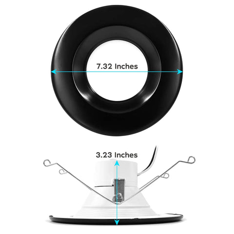 7.32-inch and 3.23-inch measurements on 5/6 Inch LED Recessed Downlight Dimmable Retrofit with 1100 Lumen Output, Black Trim
