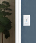 Dimmer Light Switch With Blue Indicator Light, 3 Way And Single Pole Compatible, 600W Max, White finish on wall