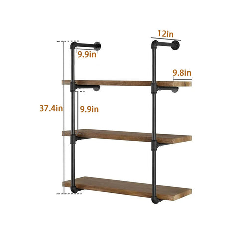 Industrial Pipe Shelving Set Wall Mounted Rustic Floating Iron Shelves For DIY Bookshelf Brackets In Home Kitchen Office 37 Inches Tall