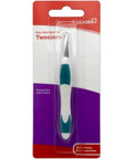 Slant Tip Precision Tweezers With Easy Grip Non Slip Rubber Handle For Brows, Facial Hair, Splinters And Ingrown Hair Removal, Stainless Steel, Pinpoint Plucking, Pro Grade Tweezers in blister package