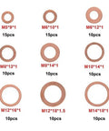 Kickass 100 Piece Copper Flat Washer Gasket Assortment Kit With Purple Copper Sealing Rings Perfect For Sump Automotive And Hydraulic Electrical Systems Top Tier Heat Resistance Stored Neat Inside Organizer Box Great Tool For Mechanics And Homeowners. assorted copper flat washers M5-M14 in sizes 15pcs to 10pcs