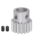Close-up of 18T Step Spur Gear Mod 1 with 10mm bore, aluminum alloy motor gear, for RC cars and electric grinders upgrade replacement parts.