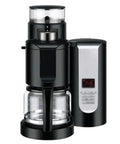 Front view of All-In-One Pump Coffee Machine With Built-In Grinder, Fully Automatic Brewing, 900W Power, black design.