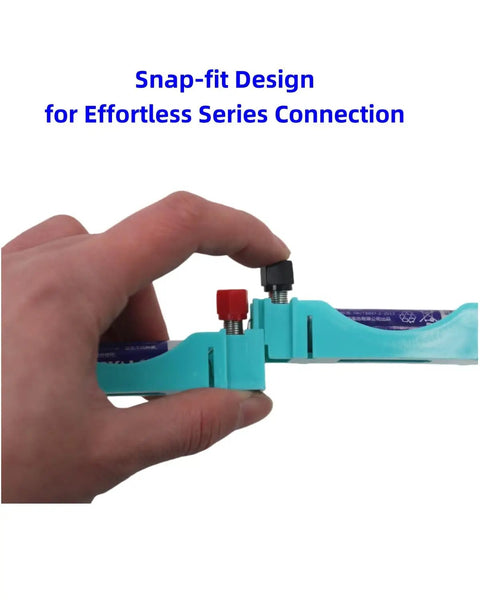 Hand demonstrating snap-fit design of Hands On Electricity And Magnetism Kit With Twenty Plus Components For Circuit And Electromagnetism Experiments Learn Basic Electronics With A Fun Modular Tinker Ready Kit.