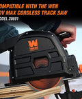Close-up of hands using 110 Inch Track Saw Guide Rail Kit with Dual 55 Inch Tracks and Adapter Set for clean rip cuts.