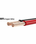 Close-up of 10AWG pure copper conductors in SAE to XT60 Solar Adapter Extension Cable; red and black wires exposed.