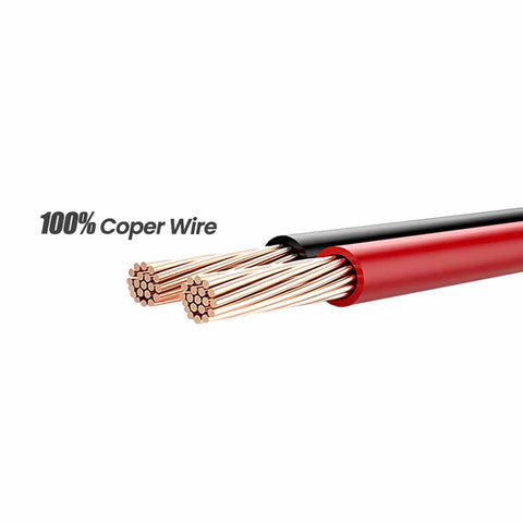 Close-up of 10AWG pure copper conductors in SAE to XT60 Solar Adapter Extension Cable; red and black wires exposed.