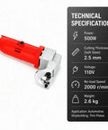 Heavy-Duty Electric Metal Shears With Lightweight Tin Snips Cutter For Thin Plates And Sheet Metal showing red motor and cutting specifications.