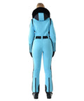 Back view of Women's One Piece Ski Suit Insulated Snowsuit for Outdoor Winter Sports, blue XS, nylon spandex, waterproof jumpsuit