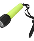 SL3 ELED L2 Dive Light With Batteries Included In Safety Yellow Twist On Bezel Two O Rings Sealed Waterproof shown with lanyard