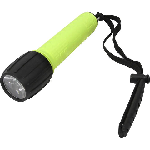 SL3 ELED L2 Dive Light With Batteries Included In Safety Yellow Twist On Bezel Two O Rings Sealed Waterproof shown with lanyard