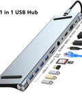 Badass 11 In 1 Usb Type C Hub Docking Adapter Featuring No Sweat 4K Hdmi Port RJ45 Ethernet with various ports and cables.