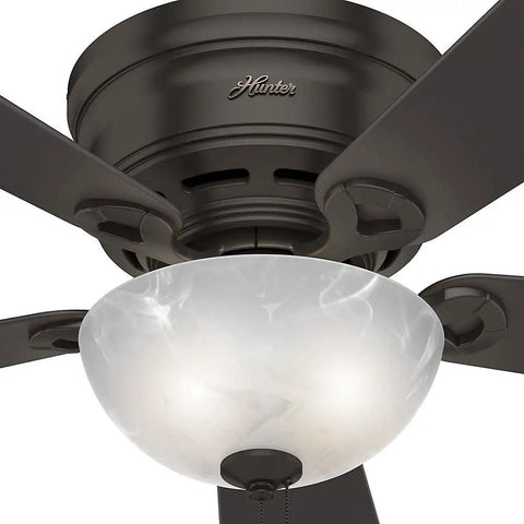 42 Inch Haskell Premier Bronze Low Profile Ceiling Fan With LED Light Kit And Pull Chain Whisper Wind Multi Speed Reversible Motor