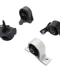 Super Heavy Duty Motor Mount Front And Rear Kit For Acura showing four mounts in varied angles with rubber bushings for vibration damping.
