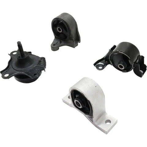Super Heavy Duty Motor Mount Front And Rear Kit For Acura showing four mounts in varied angles with rubber bushings for vibration damping.
