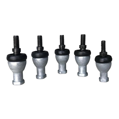 Close-up of five Heavy Duty Straight Ball Joints With M10x1.5 Right Hand Thread, showcasing zinc alloy shell and rubber seals.