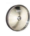 Pro Grade Grinding Wheel 8 Inch By 1.5 Inch CBN 350 Grit With Five Eighths Inch Arbor for ferrous metal sharpening, side view