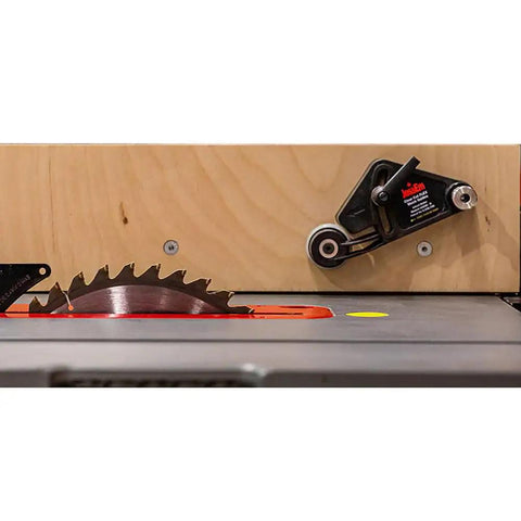 Heavy Duty Flex Stock Guides For Table Saws And Router Tables With Smooth Infeed And Outfeed Rollers on a table saw.