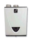 Endless Hot Showers On Demand With A Slim Natural Gas Tankless Water Heater Delivers 8 GPM At 180k BTU Ultra Low Nox Indoor Install Compact Black Unit That Powers Your Home Without Drama, front view.