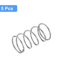 Five 304 stainless steel compression springs, 25mm OD, 1.6mm wire, 45mm free length, silver.