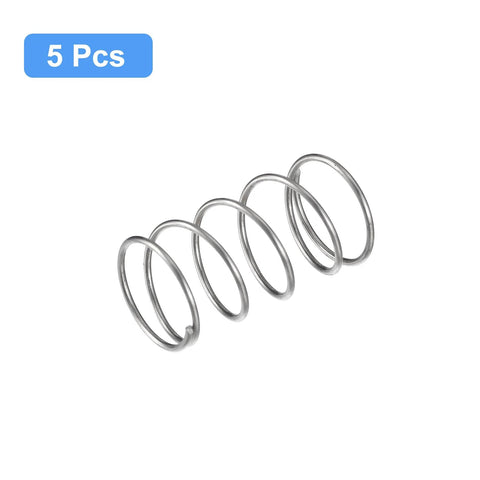 Five 304 stainless steel compression springs, 25mm OD, 1.6mm wire, 45mm free length, silver.