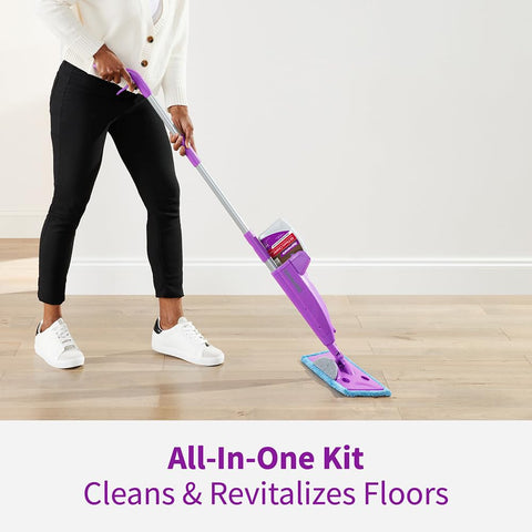 Person using Click N Clean Multi Surface Spray Mop All In One Kit With Reusable Microfiber Pads on hardwood floor