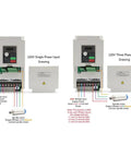 220V Single and Three Phase Input Diagrams for 4 KW 220V Inverter VFD Variable Frequency Drive H100 Model