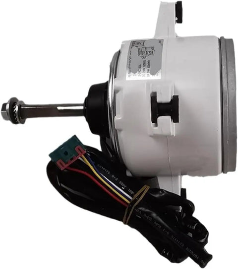 Side view of ZWF-150A Outdoor Unit Motor For Air Conditioner with attached wires and metal shaft.