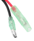 Close-up of wires for Keyless Push Button Start Stop Switch for Marine Boats and Outboard Engines, showing connectors and insulation.