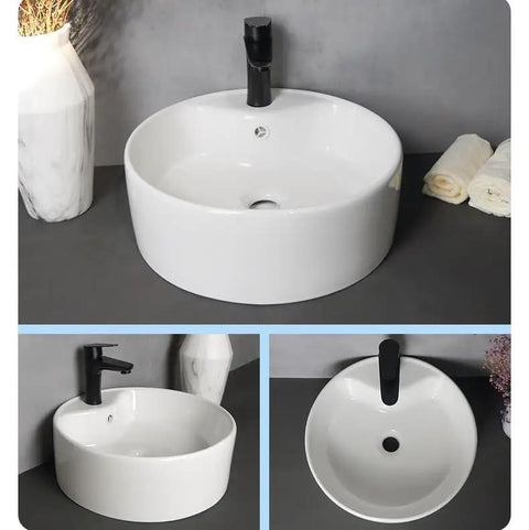 USZWBY Vessel Sinks Bathroom Sink Simple Single Basin Toilet Ceramic Above Counter Home Balcony Wash Bathroom Bowl Sink top view with faucet