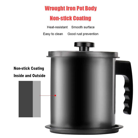 Sizzlin Bacon Grease Catcher With Fine Mesh Filter Seven Cup Heavy Duty Iron Fat Jar Nonstick Coating Removable Drip Tray Hella Simple For Kitchen Cleanup