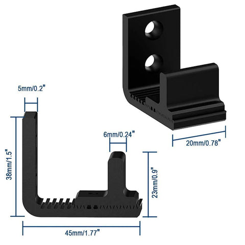 Bottom Floor Guide For Sliding Barn Door Adjustable Wall Mount No Ground Drilling Black 1 Piece Fits Door Thickness 3/4 To 2 3/8 Inches Made Of Metal And Steel Includes Floor Guide L Shape Wrench And Two Screws Easy To Install Protects Floor, black metal wall-mounted guide dimensions.