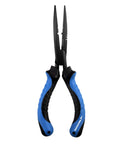 Intimidator 7 Inch Straight Nose Fishing Pliers for Hook Removal with blue and black polymer coated grip