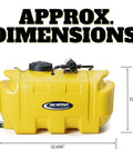 25 Gallon ATV UTV Spot Sprayer With 2.2 GPM 12V Diaphragm Pump, yellow UV resistant poly tank, dimensions shown